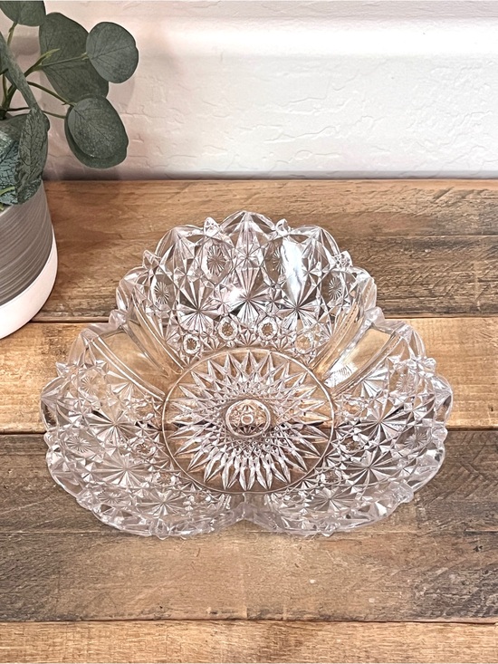 Antique Other - Vintage EAPG Clear Pressed Glass 3-Sided Clover Relish Candy Bowl